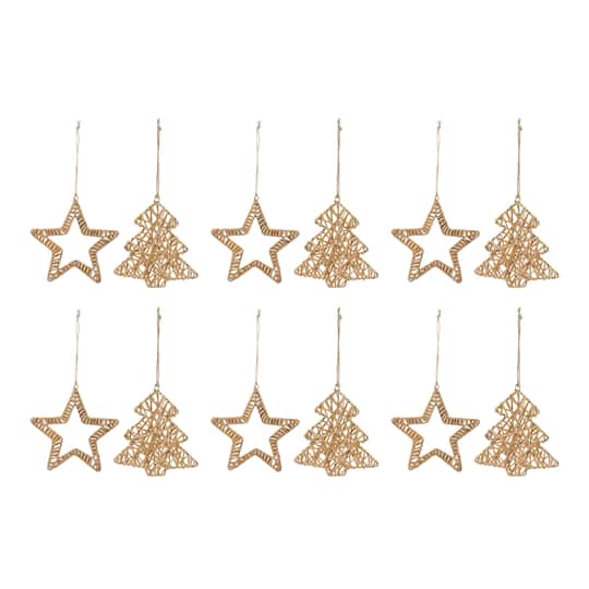 Woven Rattan Star &#x26; Tree Ornament Set